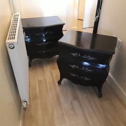 pair of French style side tables in black 
3 drawers + a secret drawer really gorgeous
can used any area in your home.
