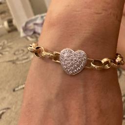 Gold heart belcher bracelet with dimante heart