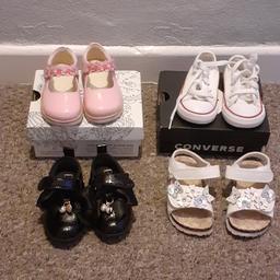 really good condition. some have hardly been worn. all size 5 infant. Clark pink shoes, convers, River Island black shoes and white sandals. £95 worth of shoes