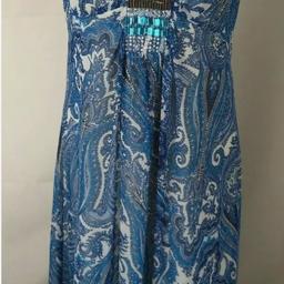PHASE EIGHT Ladies dress blue & white paisley pattern beaded maxi dress size 14 in excellent condition.