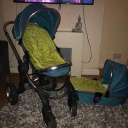 Icandy peach. Used condition. Includes adapters to connect car seat. Needs a new handle so the pushchair can be folded can be folded down (hence the price) can be brought cheap of eBay. Paid over £1000