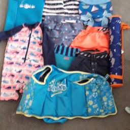 I am selling this bundle of swimming trunks, body warmer, happy nappies and a swimming mat. Great for the first year to have various sizes as baby grows so quick.  Body suit keeps baby warmer in the water and can be adjusted to fit for 6months -1 year. The mat is great if you want somewhere for baby to sit on the pool side or in the changing room collection is B36 area.p