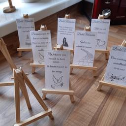Lovely Mini Easels can be used for wedding or display photos. Easily removable signs .
 Please checkout my other items 😘
