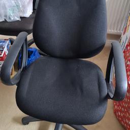Basic office chair. All 3 adjustment pedals work - up/down and lean of back rest and seat. Slight paint mark on back and crack to plastic on top shown in photos, do not affect use. Happy to deliver locally