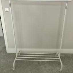 Ikea Rigga clothes rail. Immaculate condition as only used for 6 weeks. On wheels and height adjustable. Full dimensions in pictures. Dismantled ready for collection. From a smoke free and pet free home. Collection Wallasey CH45.