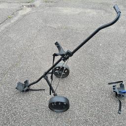 Basic golf trolley. Lightweight. New straps. Folds nicely. Selling due to getting new one. Needs bit of clean up as been stored, but in full working order. Happy to deliver locally