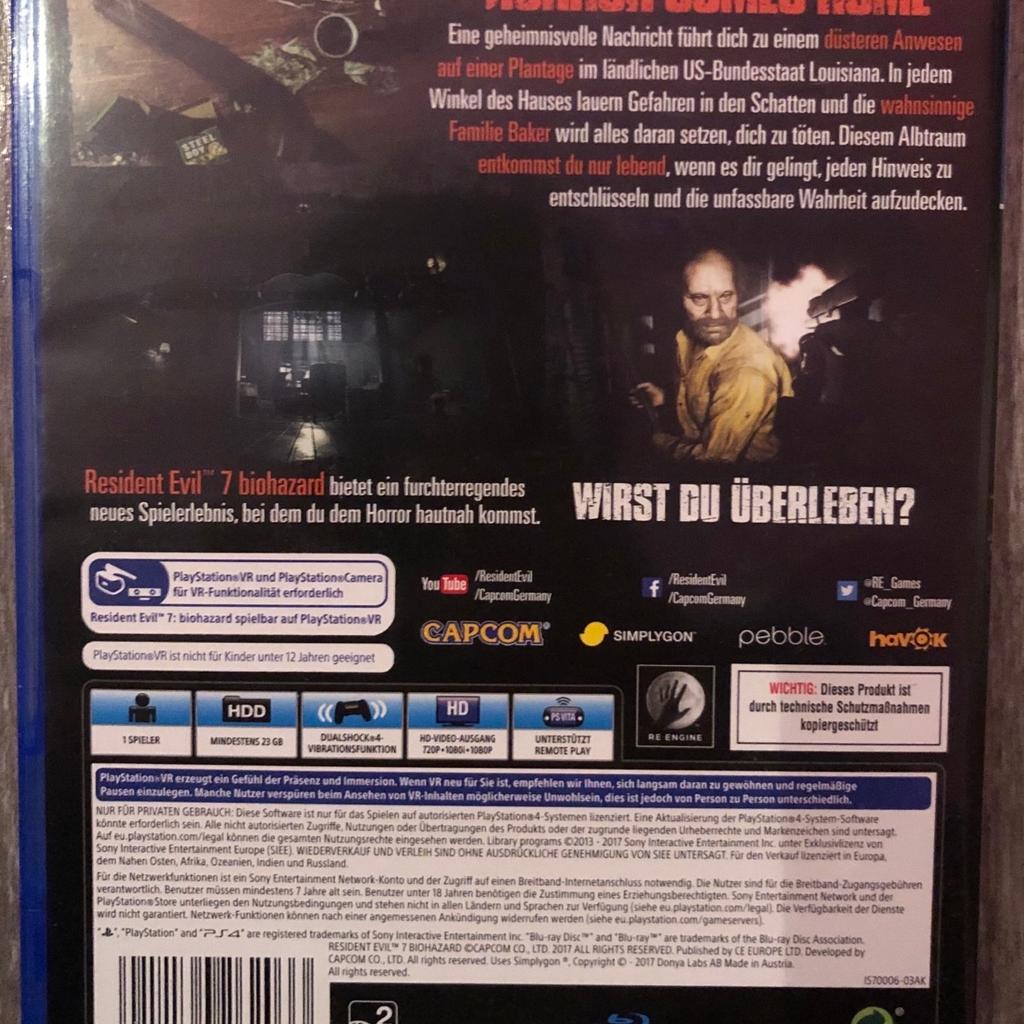 Verkaufe hier das Spiel Resident Evil Biohazard. Das Spiel befindet sich in einem sehr sehr guten Zustand und ist wie neu.

Schau auch in mein Profil, auf weitere PS4 spiele 🎮.
