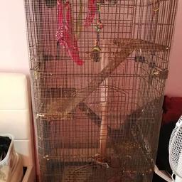Tall pet cage about 4ft high with extra meshing for smaller pets. With different platforms and ladders
Has a removable tray at the bottom
