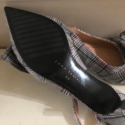 Black check sling backs with low heel fabric upper, brand new size 5 £7 collection Elm Park