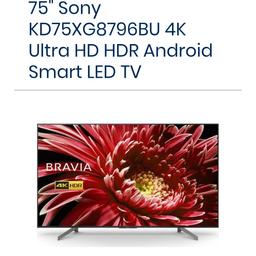 Sony 75inch 4k Android Smart TV 
SCREEN CRACK 
Selling for Spare 
All parts are working 
collection only 
no post or shipping 
more info message me please