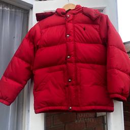 Ralph Lauren 
size 10-12 
red puffer jacket 
Ralph Lauren on all studs 
detachable hood 
2 pockets
worn a few times 

** ALSO LISTED ON OTHER SITES**