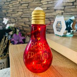 Small best friends lamp filled with warm white firefly lights 
Switches on and off using the button at the top
Brand new never been used