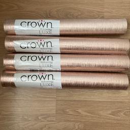 4 rolls of Crown Lustre Foil Texture Rose Gold Wallpaper. Brought for £20 each selling at £10 each. Collection NG8 or local delivery possible.