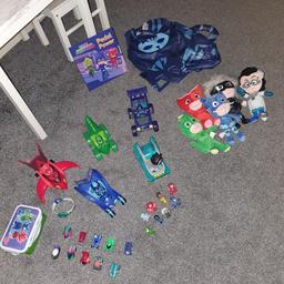 Lovely bundle of pj masks toys perfect for any pj masks fan!

All in lovely condition!

Includes:
Soft toys set
Figures and vehicles set
micro mini vehicles
Mini figures
Snack/lunch box
Watch
Story book
Catboy dress up outfit with mask and stick on tail (age 5-6)

Collection only Long Eaton no time wasters thanks
