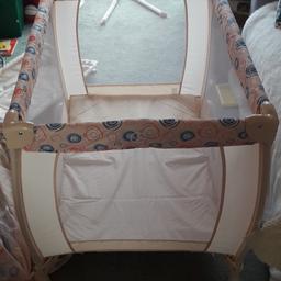 We are selling our Travel cot which we have used as a playpen too. The cot builds easily and has the original mattress with it. There are also parts to make a bed to rest very young babies in. The cot is fine but the carry bag has been damaged and the zip no longer works. Brilliant for using away and keeping moving babies safe collection from B36 area.