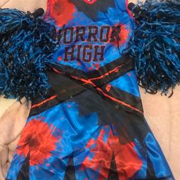 Comes with two pom-poms only been worn for one day last Halloween . Aged 9-10 .