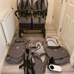 Selling a twin bugaboo donkey 2 hardly been used. bought this pram last year in January and the carrycots are practically new only used once due to covid and lockdown last year didnt go out. cleaned and washed the pram. comes with everything you see in the pictures.