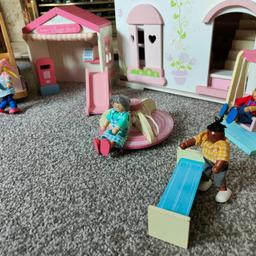 Rosebud cottage, farm, bus, caper van, post office, horse cart and car. door missing from house but doesn't affect play. £50 ono