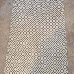 never used 
70×140cm approximate size 
lovely grey and white print with yellow border 

collection only