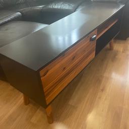 This is a used VidaXL Tv unit. Dimensions are Width 120cm Height 50cm Depth 35cm. This does show signs of use on the legs and also the top, where the tv unit stood, as the area is faded. This item currently retails for approx £152.86 brand new. Cash on collection only please. Item is also listed on other websites for sale.