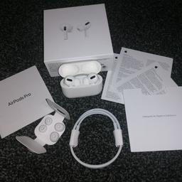 Brand new Airpods pro
Wireless charging case
Charging cable
4x extra buds in white colour 
Smart touch for Volume control (⏫⏬) , Siri,
Music (⏮️⏪⏯️⏩⏭️) and Phone calls
Collection, drop off and posting available^
