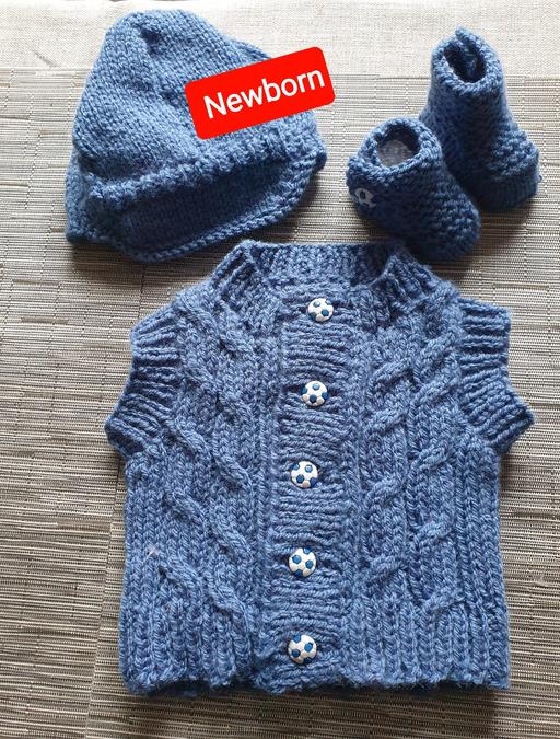Buy & Sell West Midlands Solihull - Photos for Knitted Aran Waistcoat Cap,Boots Denim Blue