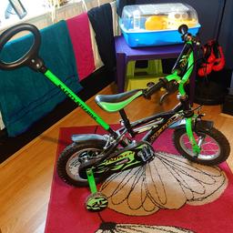 12 inch hero bike with balance handle that can be removed and removable stabilisers used only a couple of times like brand new no scratches or marks , bought from Smyth's toys for £89.99