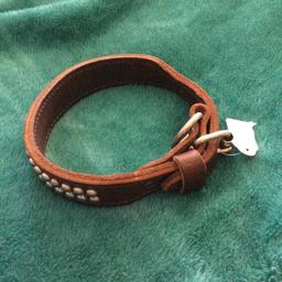 Leather dog collar with studs. Thick and strong. 19cm diameter. Brand new, never been used. Was £30. Collection only please.