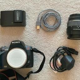 Sony Alpha A380 Digital SLR Camera With 18-55 mm Lens and Lowepro dslr bag

Sony Alpha A380 14.2MP DSLR Camera / Sensor is perfect, marks on rear LCD
A Lens Mount
Sony 18-55mm f3.5-5.6 SAM A Mount Lens
USB Cable
Sony BC-VH1 Battery Charger
1x Sony H Battery
Fig 8 Power Cable
Lowepro dslr bag Nova 180 AV

Can be posted for additional p&p or picked up from close to kidbrooke station.