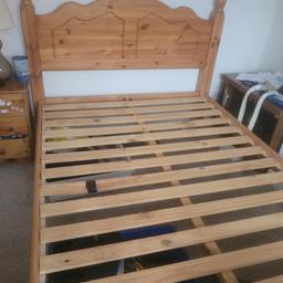 double bed frame, pine. 1 slat is broken. does not affect use. bed will be dismantled for collection thanks. can go with mattress if required.