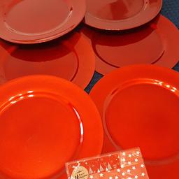 Set of 6 red Charger plates all brand new never used with Xmas napkins. All brand new 3 sets available. Excellent condition. collection or can deliver locally for petrol costs
