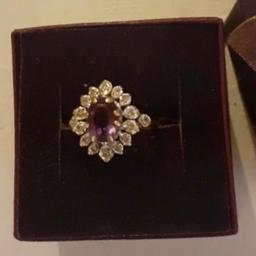 In great condition there is just one tiny diamond missing hardly noticeable fully hallmarked size L1/2 vintage diamond and amethyst ring