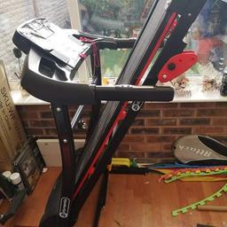 Dynamic Electric treadmill, with safety kill switch,
4 programmes, heart rate monitor,
Full working order.
Quite heavy it does have wheels.
The sun has got to sticker as seen in pics but does not affect use.

Collection from WV11 area or can deliver for cost of fuel