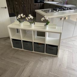 Due to change of decor selling this IKEA bundle, great for any room! 
Includes:
Kellax storage unit/shelves, white, can be horizontal or vertical . ( cost £75) 
5 grey storage boxes ( cost £9 each) 
2 x matching white picture shelves , great for books or pictures ( cost £10)
3 x IKEA faux orchids with pots ( approx £30 together) 
Total cost me £160 .., accept £50 no offers ! 
Great for playroom, bedroom, kitchen etc. 
Smoke free home, approx 1 year old. 
Collection S36 Sheffield