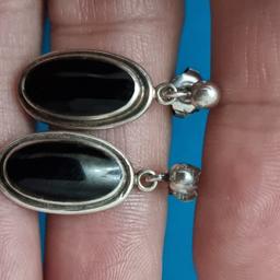 sterling silver onyx oval earrings.