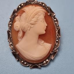 lovely old cameo in nice condition with marcasite stones. Hallmarked
