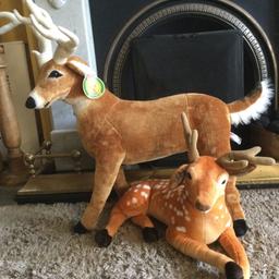 Two beautiful toy deers. Large one is approximately 80cm x 90cm. Small is approximately 30cm x 15cm. Excellent condition. Ideal decoration for Christmas. Collection only please.