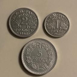 Zum Verkauf kommen drei Münzen aus Frankreich von 1943 bis 1948. Im Verkaufspreis sind die Versandkosten (innerhalb von Deutschland) enthalten. Kein PayPal.