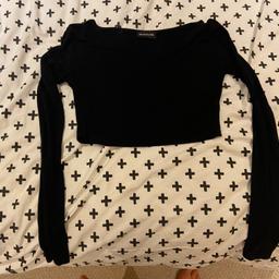 Ladies/girls PLT Black cropped, long sleeve top, size 4, good condition, pet & smoke free, can post