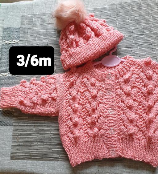 Buy & Sell West Midlands Solihull - Photos for 3/6m Girls Bobble Cardigan Pom pom Hat Blush