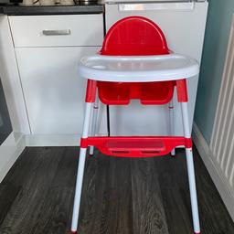 Bought second hand, red baby high chair with protector and straps good condition.

Collection only