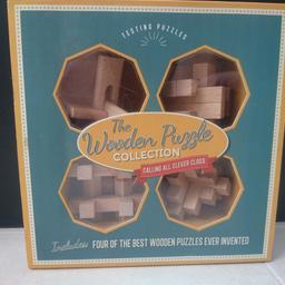 Gift box containing 4 wooden Puzzles.
never been used. 
It says -- 4 of the best puzzles ever invented!    if you like puzzles give then a try.. 
great condition. 
collection only from postcode B60