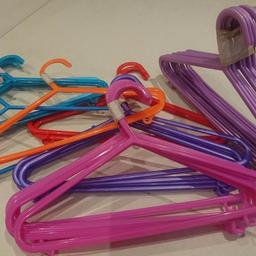 38 plastic multicoloured children's coat hangers. 
Approx 29cm at the widest point. 
2 small hooks on the base of the hangers. 
All in good condition, 
Collection only from postcode B60