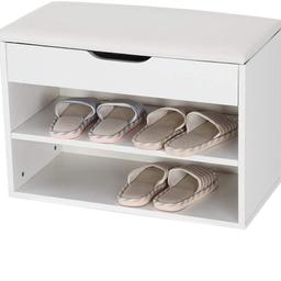 Homfa Shoe Rack Shoe Storage Bench Hallway Shoe Cabinet with Hidden Storage Seat Cushion White 60x29x46cm