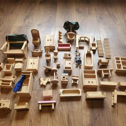 Welcome To Our Shop
Price: £4.99 the lot
Collection Only b389rp
Item: Job Lot Over 40 Vintage Wooden Dolls House Furniture. 
Includes: Bath, Toilet, Sink, Shower, Cupboards, Garden Items, Rocking Horse and lots more. 
Items Can be left natural or be painted to your choose. 
Condition: Brand New