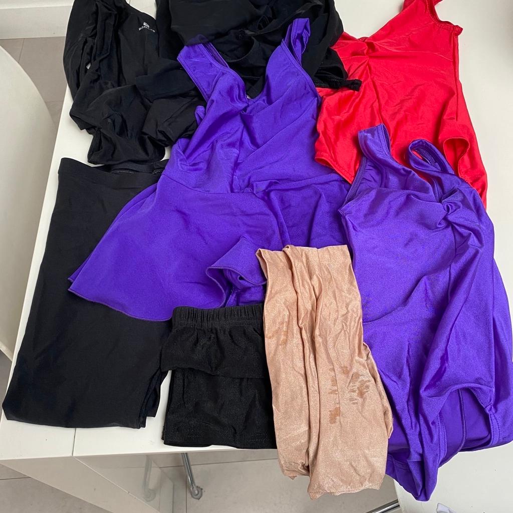 Black Tap shoes size 3 1/2
Purple leotard with skirt size 3A
Red leotard size 3A
Black long sleeved leotard
Purple leotard size 2A
Black chiffon wrap skirt
Black wrap long sleeved ballet top
Black Lycra leggings 3A
Black Lycra shorts
Flesh coloured leggings with stirrups
Black ballet shoes size 36
Black ballet shoes size 4 1/2
All in wonderful condition and cost over £150.
Absolute bargain for £25
Collection only.