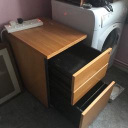3 drawer wooden filing cabinet, all working ok, bottom drawer takes hanging files. 
Collection from Shoreham Kent.