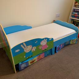 Peppa pig toddler bed by dreams. Complete with Big Little Dreams toddler mattress with removable cover for ease to wash. Very good condition. Mattress like new. 