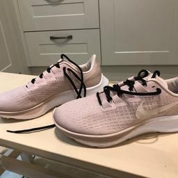 Pale pink Nike running trainers, uk size 6. 

I have done four 5k runs in them. They simply don’t fit me well. 

Good condition, have been washed. 

They came with pale pink laces which I swapped for black, I still have original laces.