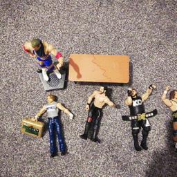 5 figures £7.50 each 
Kurt angle with a intro box
Dean ambrose with a money in the bank breif case
Seth rowlins with a table
Kevin owens and unknown character with a belt each